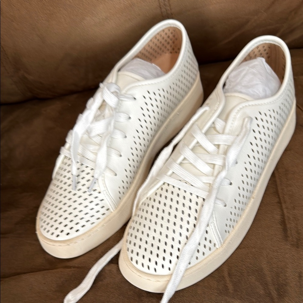 New White Perforated Womens Sneakers